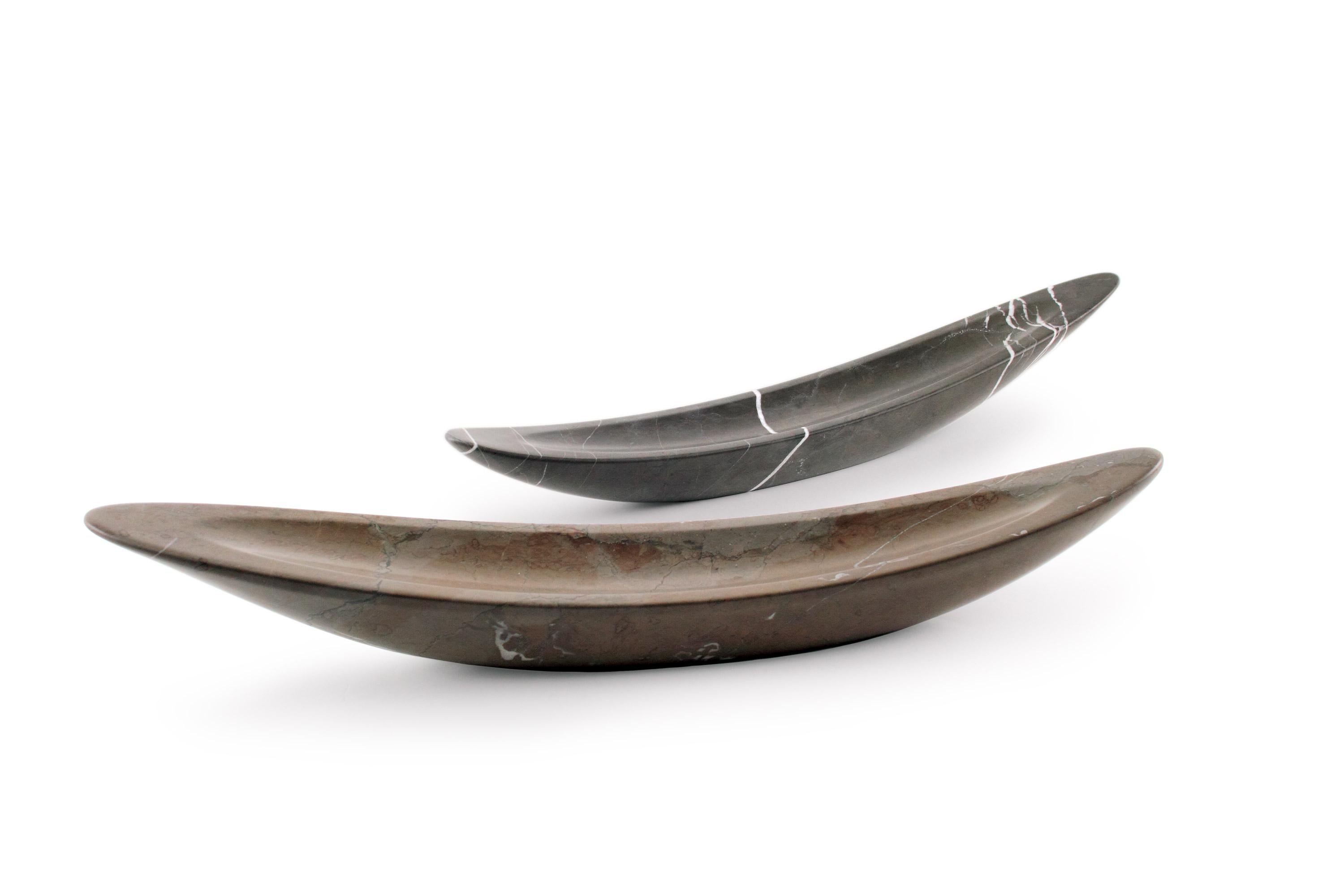 Contemporary Decorative Bowl Centerpiece Vessel Sculpture in Imperial Grey Marble Handmade  For Sale