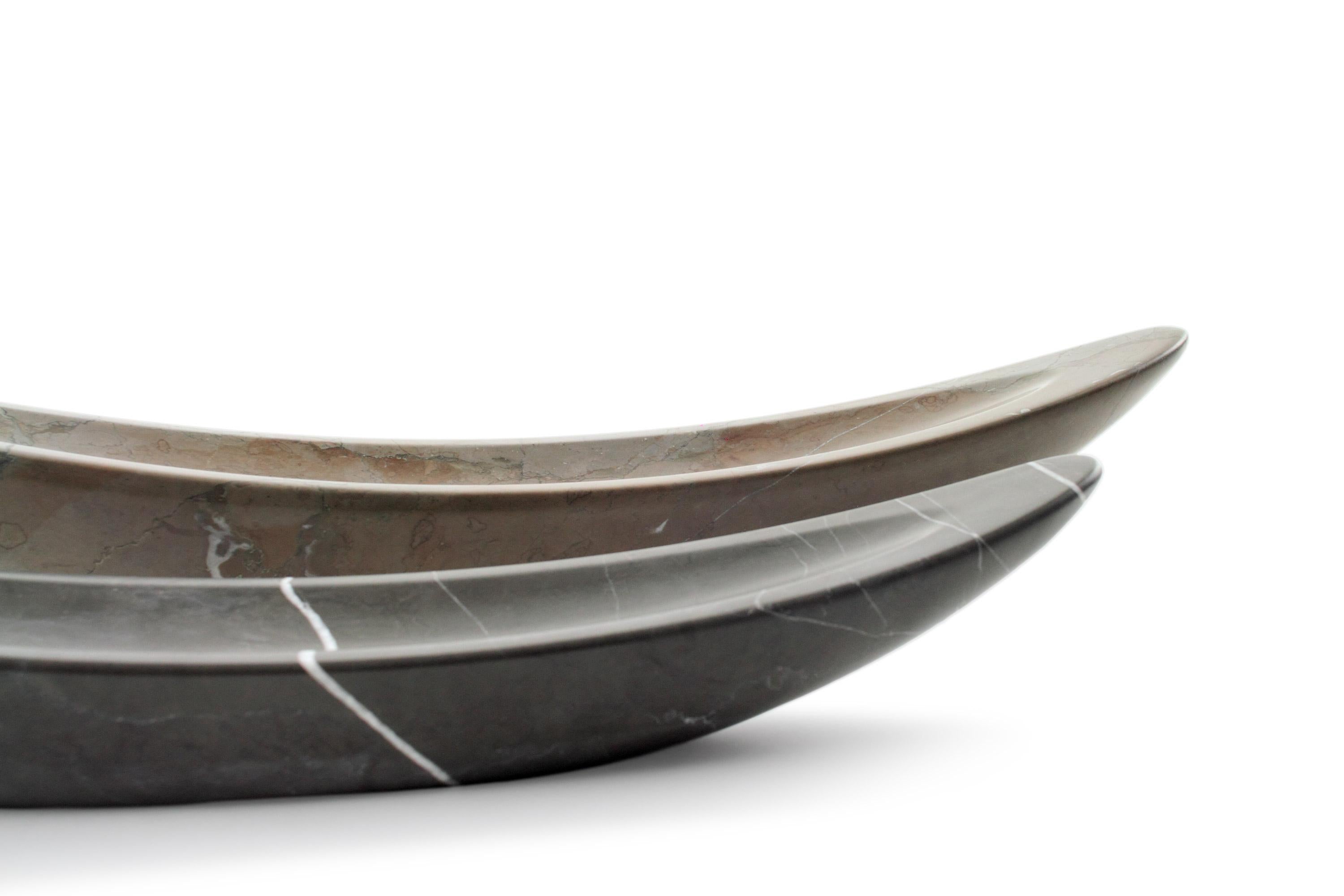 Decorative Bowl Centerpiece Vessel Sculpture in Imperial Grey Marble Handmade  For Sale 2