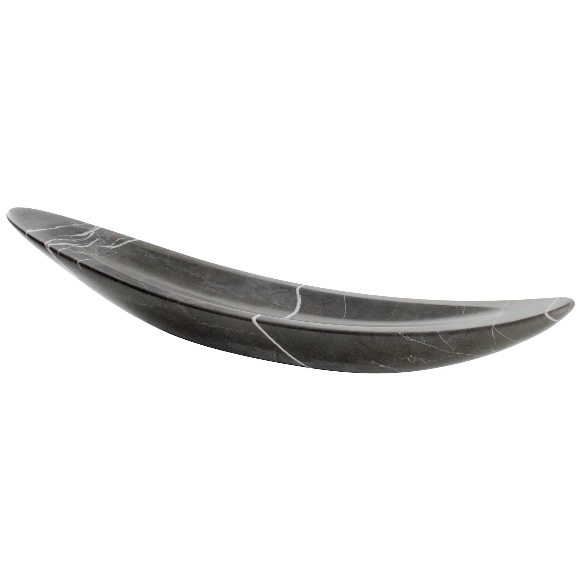 Decorative Bowl Centerpiece Vessel Sculpture in Imperial Grey Marble Handmade  For Sale