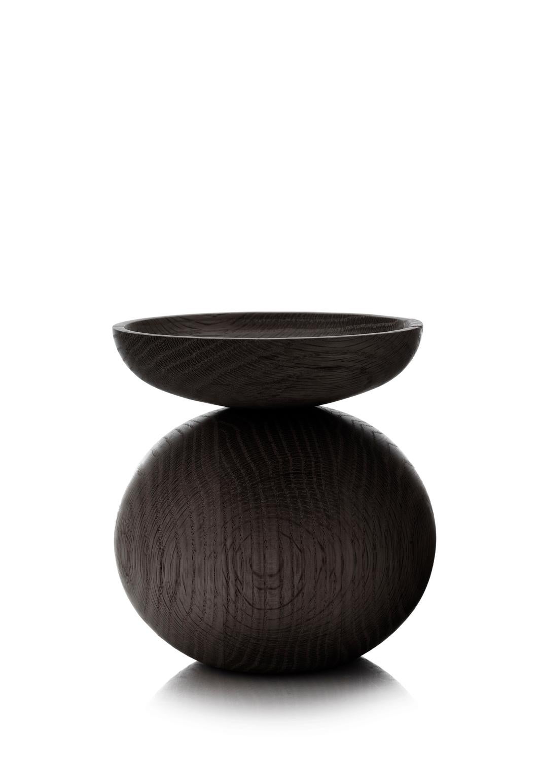 Bowl Shape Black Stained Oak Vase by Applicata For Sale 3