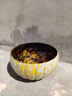 Bowl TOTEM Yellow, Unique 21 Century, Blown Glass and Ceramic Handmade Bowl