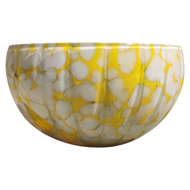 Bowl TOTEM Yellow, Unique 21 Century, Blown Glass and Ceramic Handmade Bowl