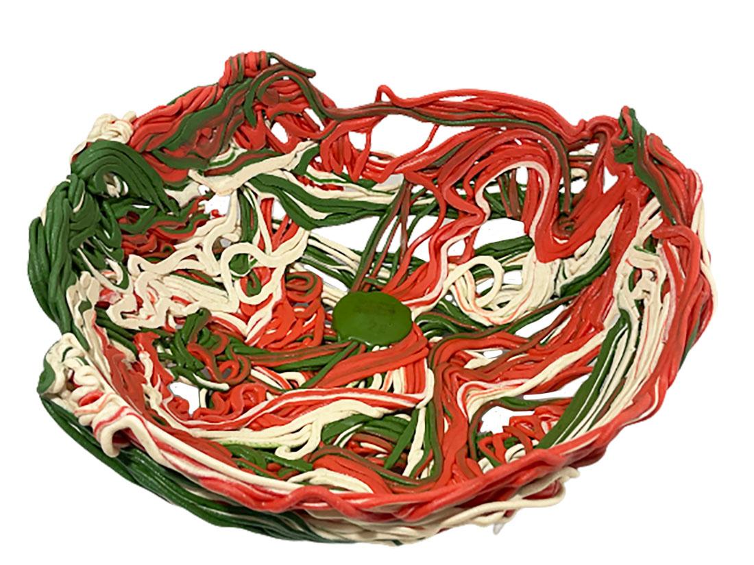 Bowl Tutti Frutti, by Gaetano Pesce for Fish Design

Large synthetic resin bowl, model Tutti Frutti, by Gaetano Pesce (1939-) for Fish design, 1990s
This bowl in the spaghetti technique made in the colors of the Italian flag, green, white and