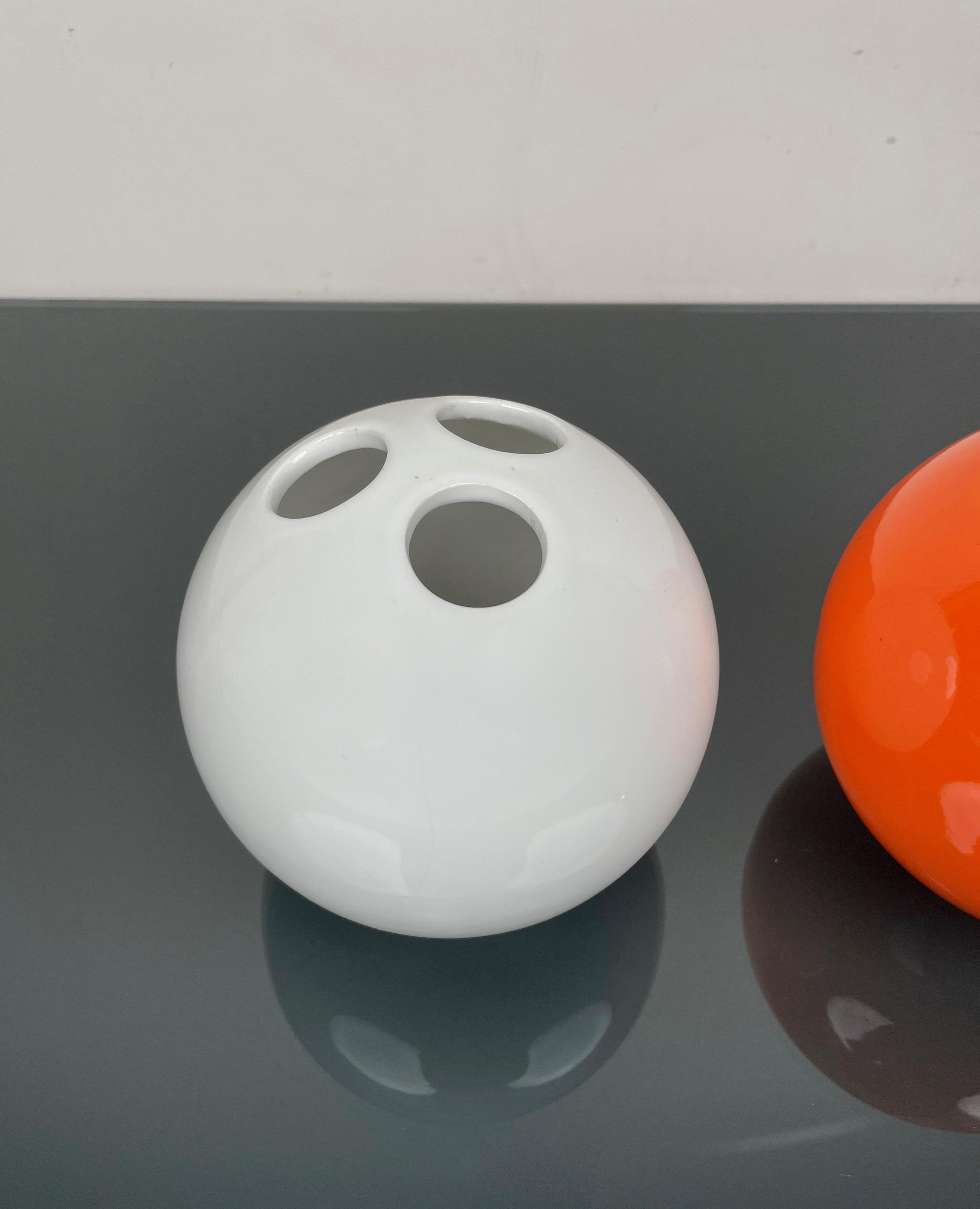 Céramique Paire de vases en céramique orange et blanche 