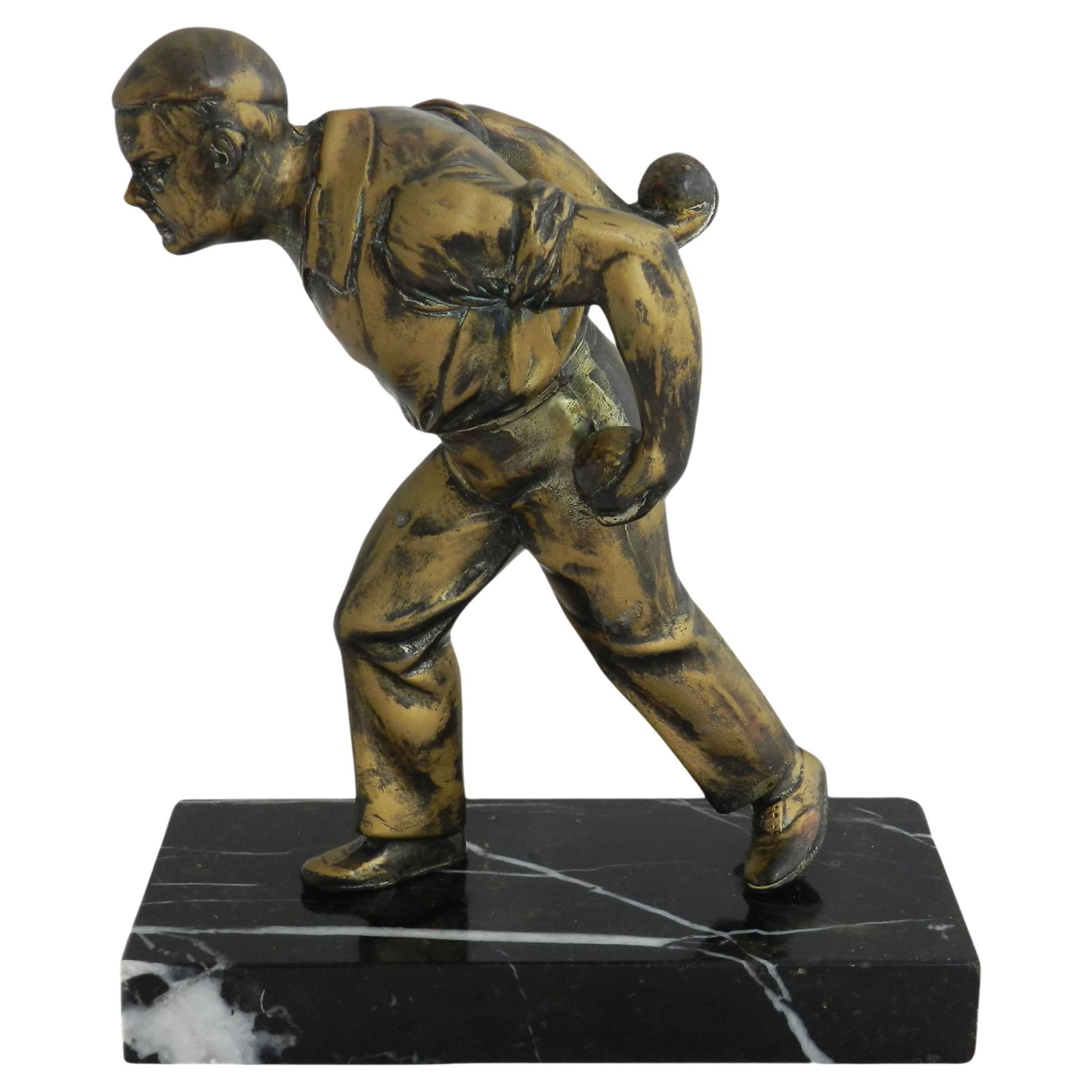 Art Deco Bowls Player Statue Spelter French  For Sale