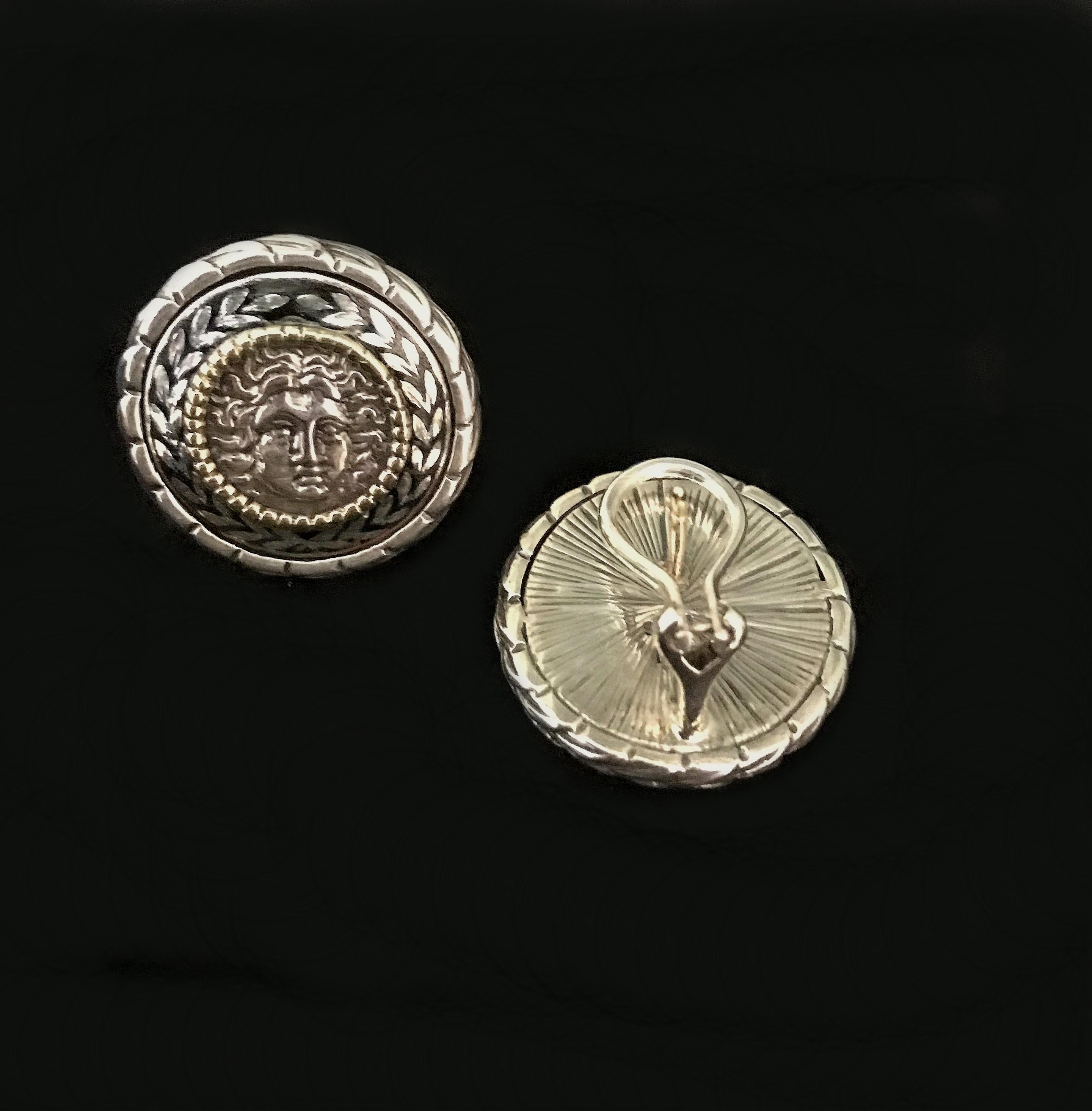 Handmade Helios with Laurel Leaf Wreath Earrings In New Condition For Sale In Sarasota, FL