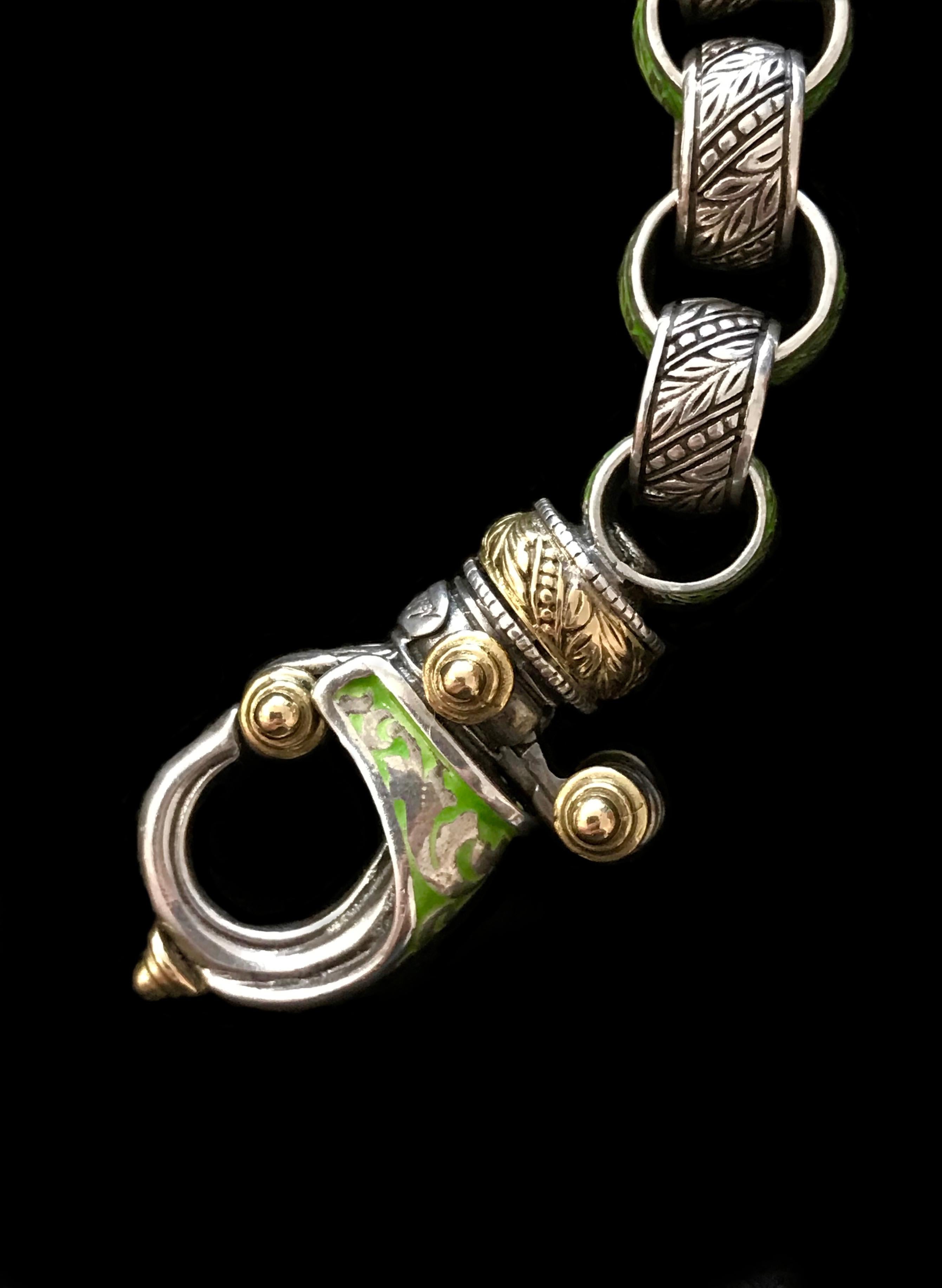 Women's or Men's Handmade Laurel Leaf Hook Bracelet For Sale