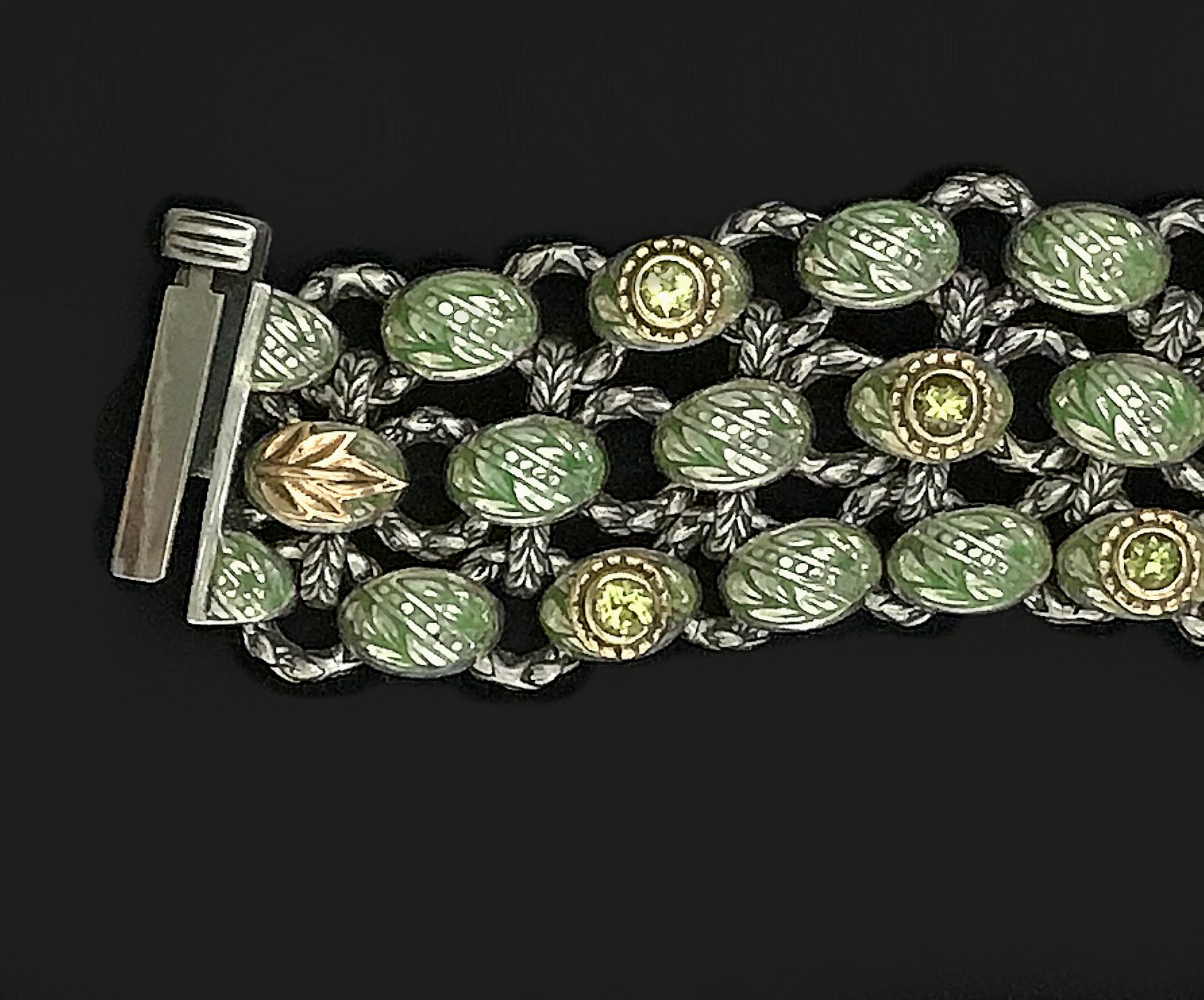 Artisan Handmade Three-Row Laurel Leaf Bracelet For Sale