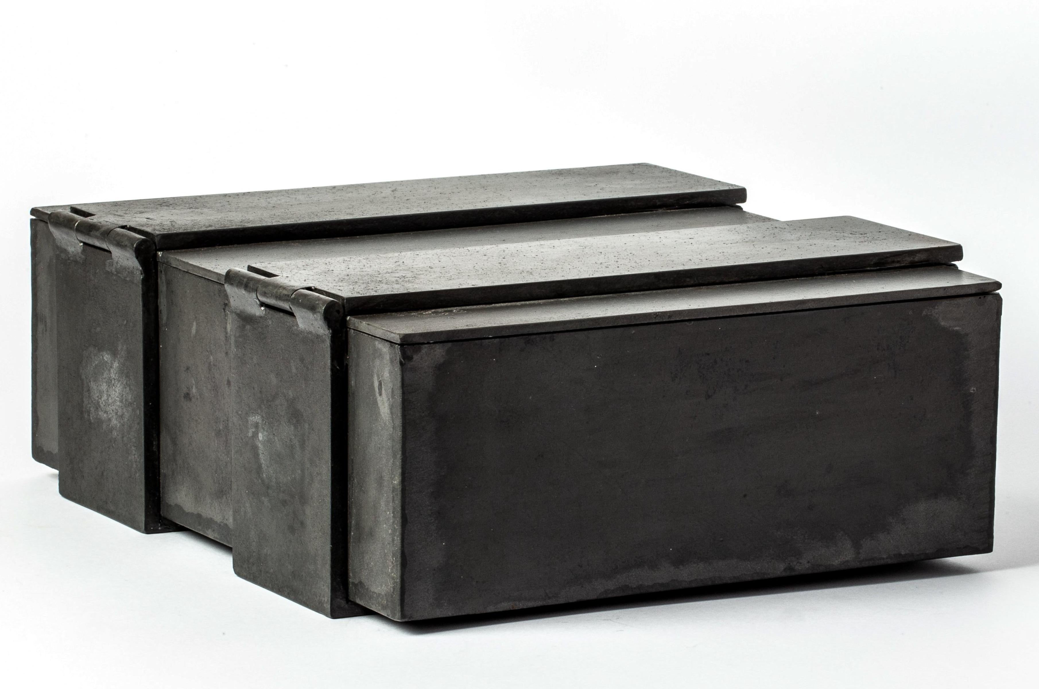 This box is hand-made from plate iron. Enhanced by a captivating acid oxidation finish. Its surface showcases a unique charm. Not only is this box a functional storage solution, but it's also a captivating work of art that adds character and