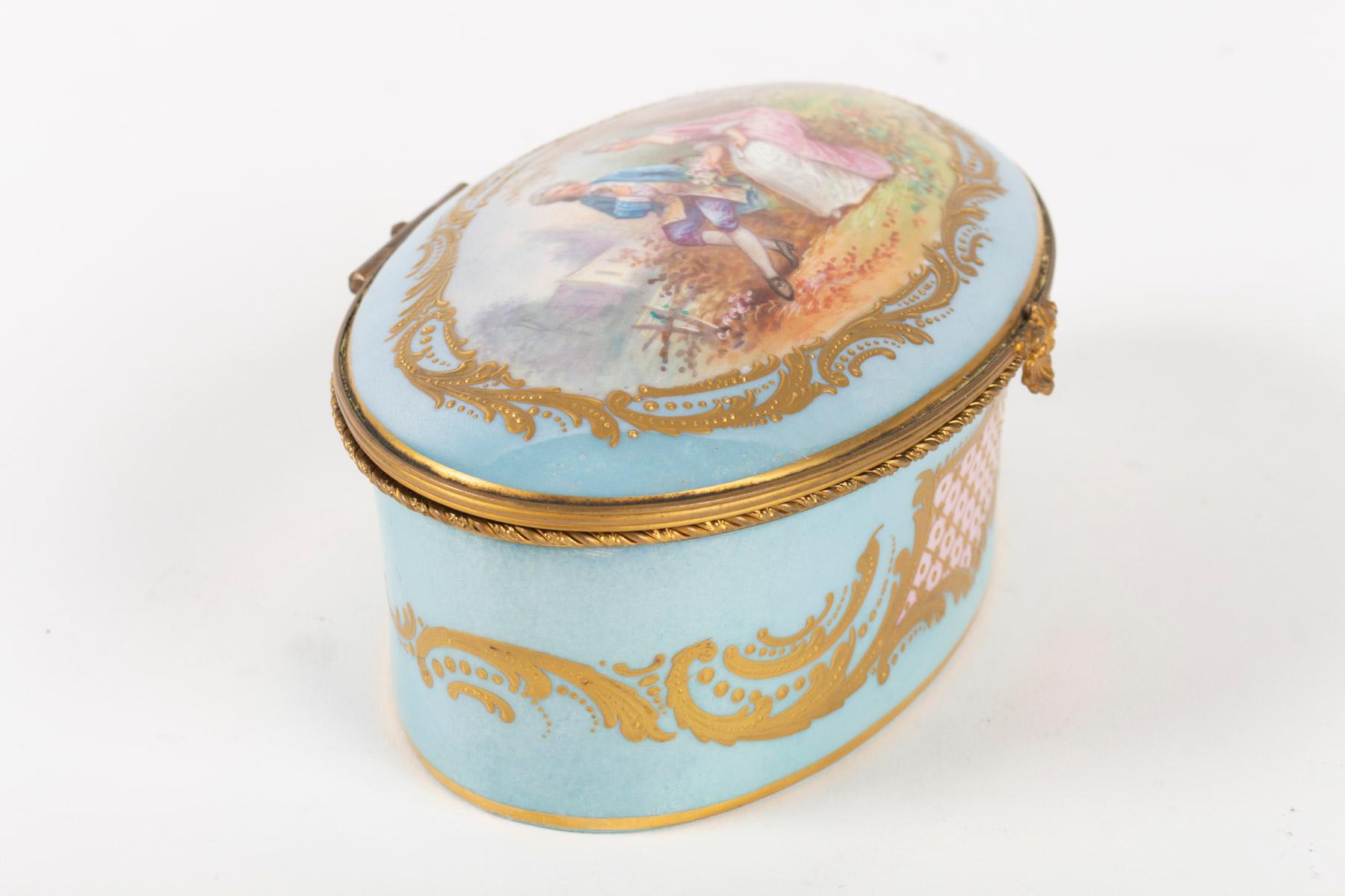 French  Box, 19th Century, Napoleon III Period, Porcelain and Brass Mounting