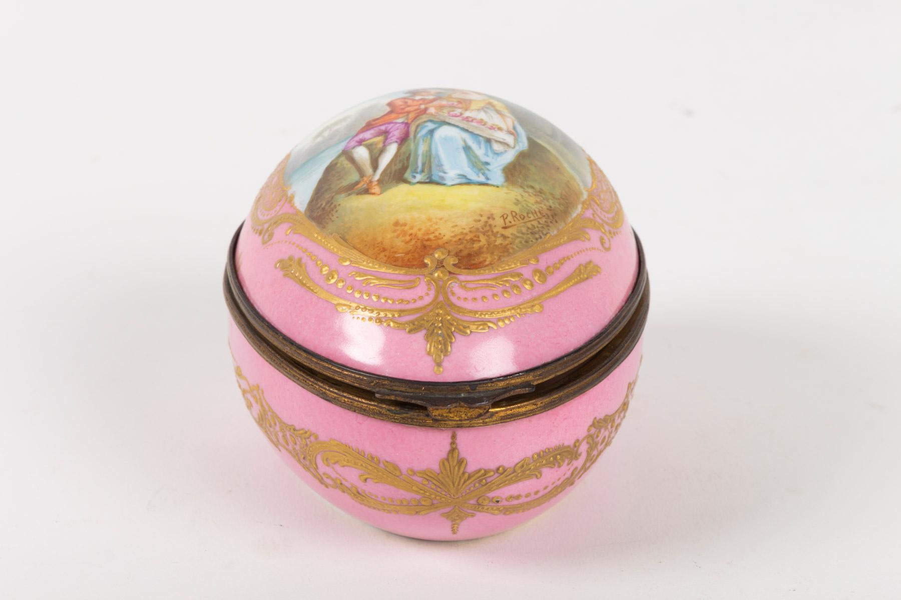 French Box, 19th Century, Napoleon III Period, Porcelain and Brass Mounting