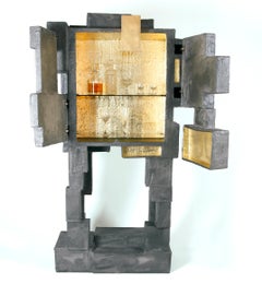 BOX-3 Cabinet, a monumental liquor cabinet made from gilded cardboard boxes