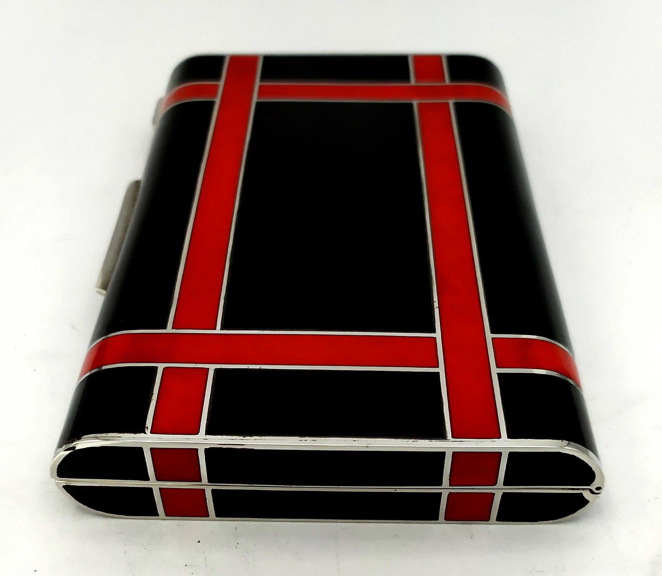 italien Boîte géométrique Art déco noire et rouge conçue pour Cartier USA Salimbeni en vente
