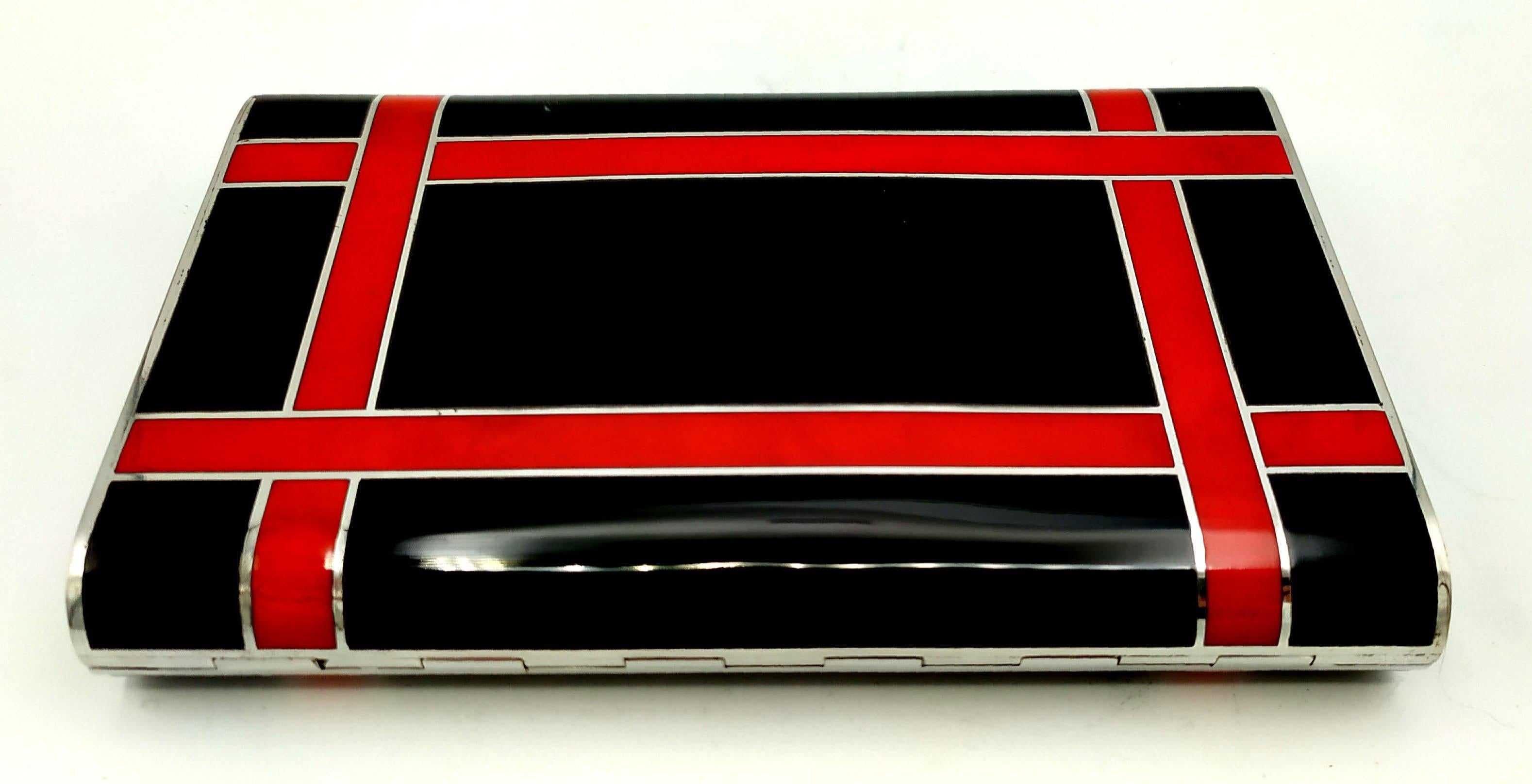 Engraved Box Black and Red geometric Art Deco style designed for Cartier USA Salimbeni For Sale