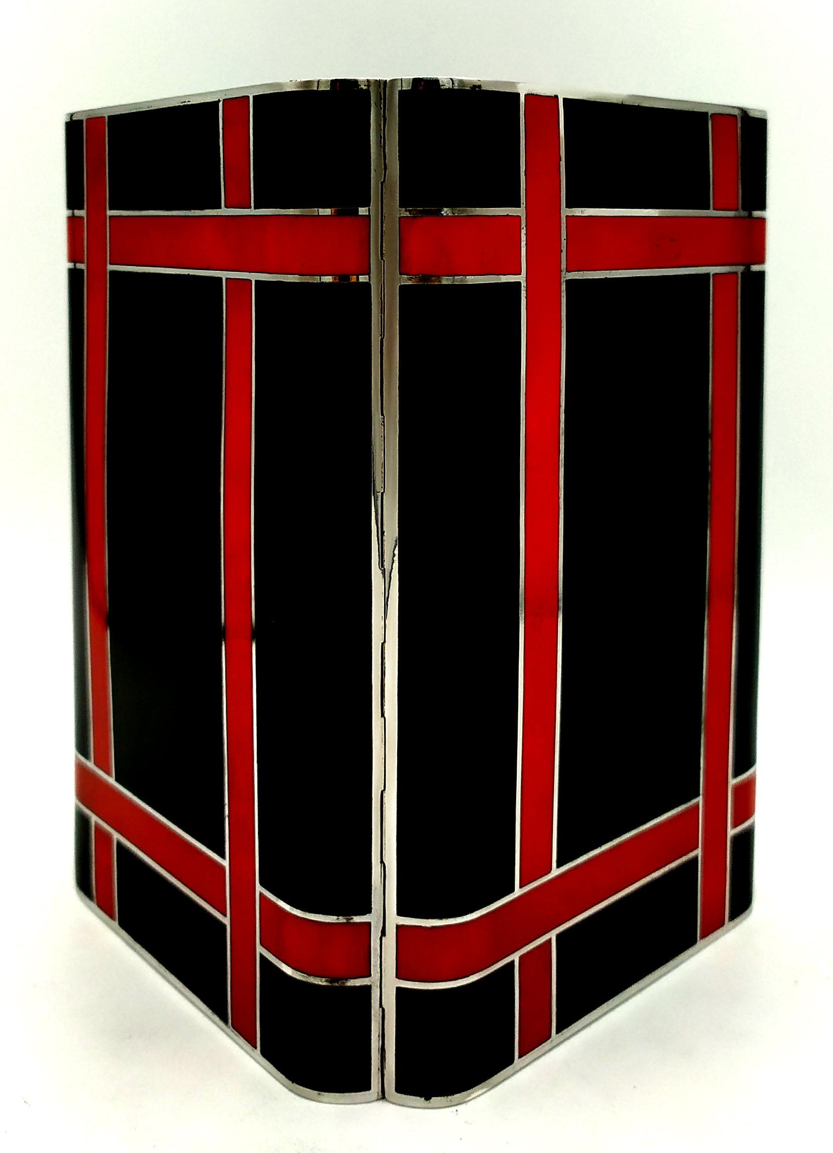 Argent sterling Boîte géométrique Art déco noire et rouge conçue pour Cartier USA Salimbeni en vente