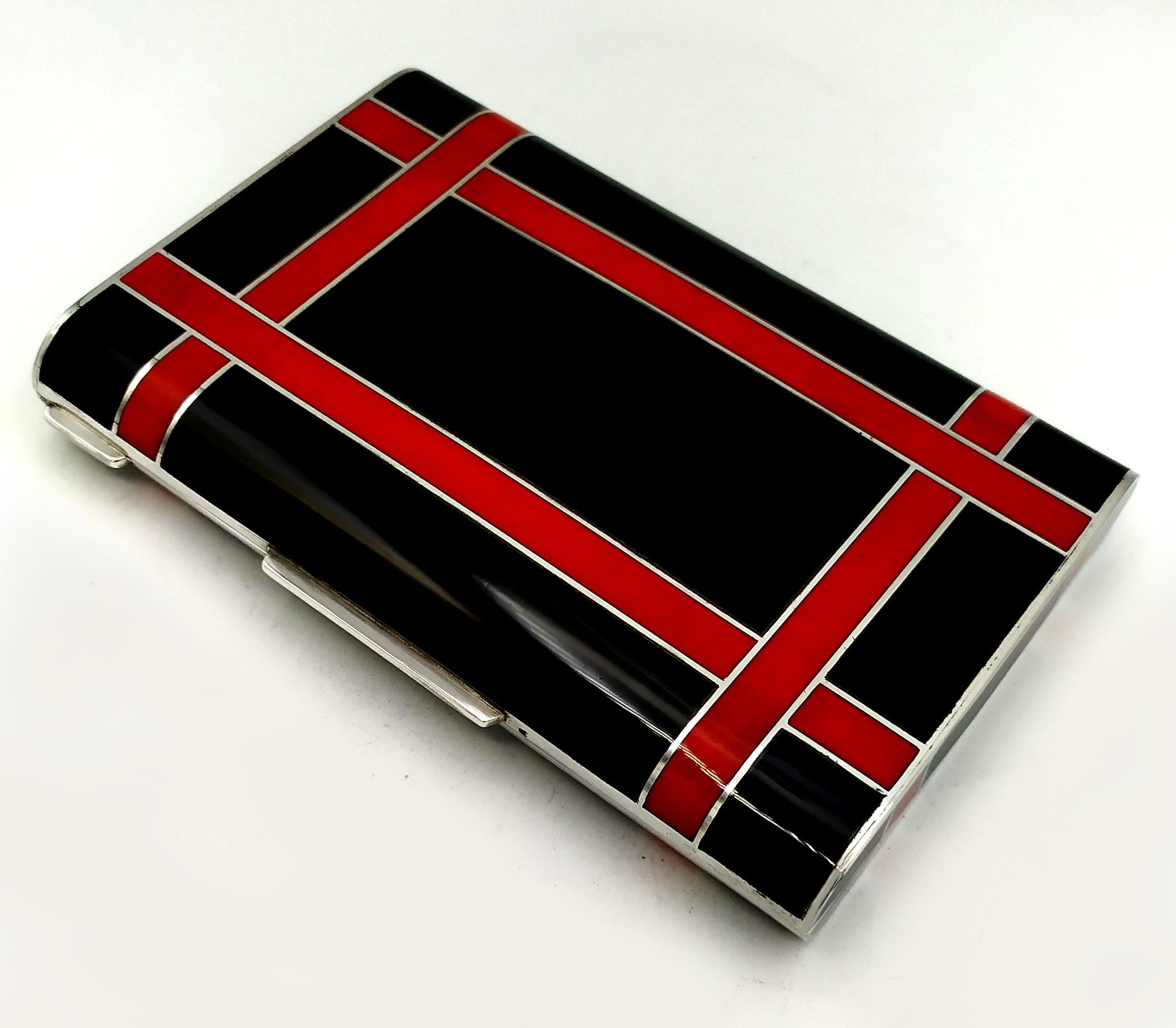 Boîte géométrique Art déco noire et rouge conçue pour Cartier USA Salimbeni en vente 1