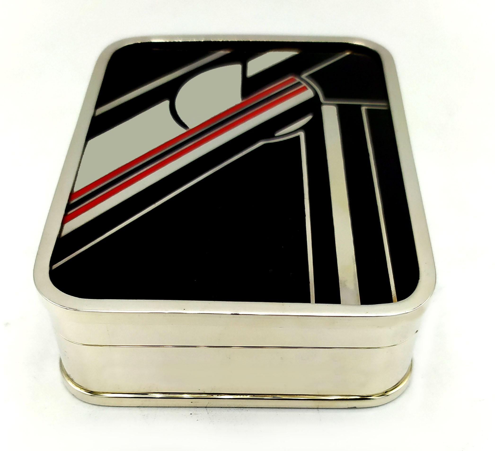 Enameled Box Black Red and White Art Deco style designed for Cartier USA Salimbeni  For Sale