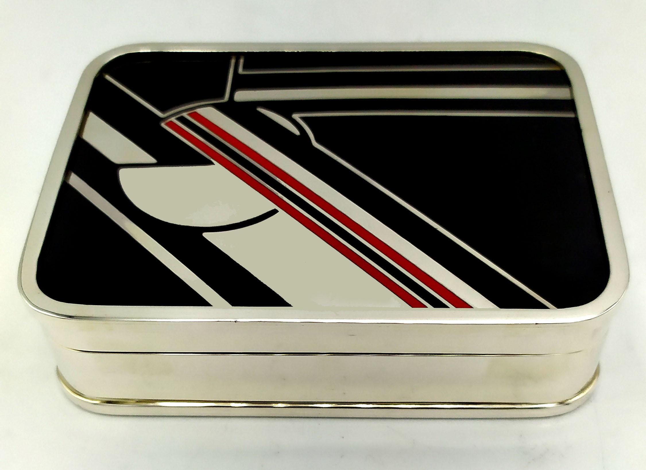 Sterling Silver Box Black Red and White Art Deco style designed for Cartier USA Salimbeni  For Sale