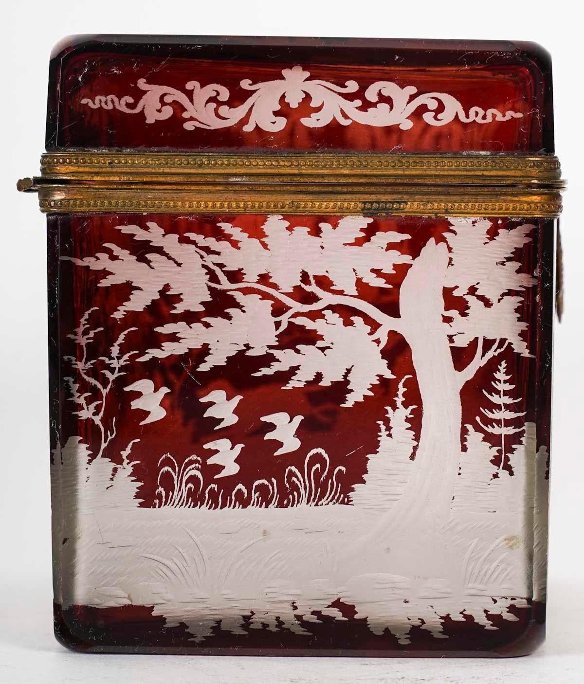 Brass Box, Bohemian Crystal Box, 19th Century, Napoleon III Period. For Sale