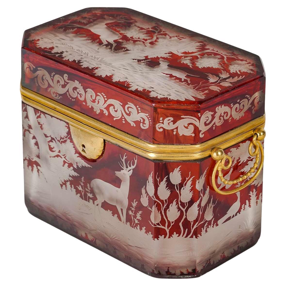 Box, Bohemian Crystal Box, 19th Century, Napoleon III Period. For Sale