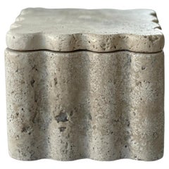 Box Box: Lidded Scalloped Edge Lidded Box in Beige Travertine by Anastasio Home