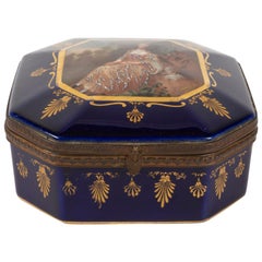 Antique Box, Box Set, 19th Century, Napoleon III Period, Porcelain and Brass Frame