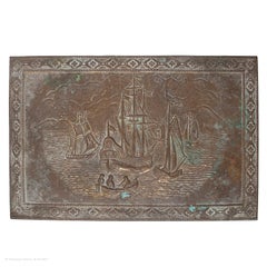 Box Brass Repousse Coal Nautical Galleon Warship