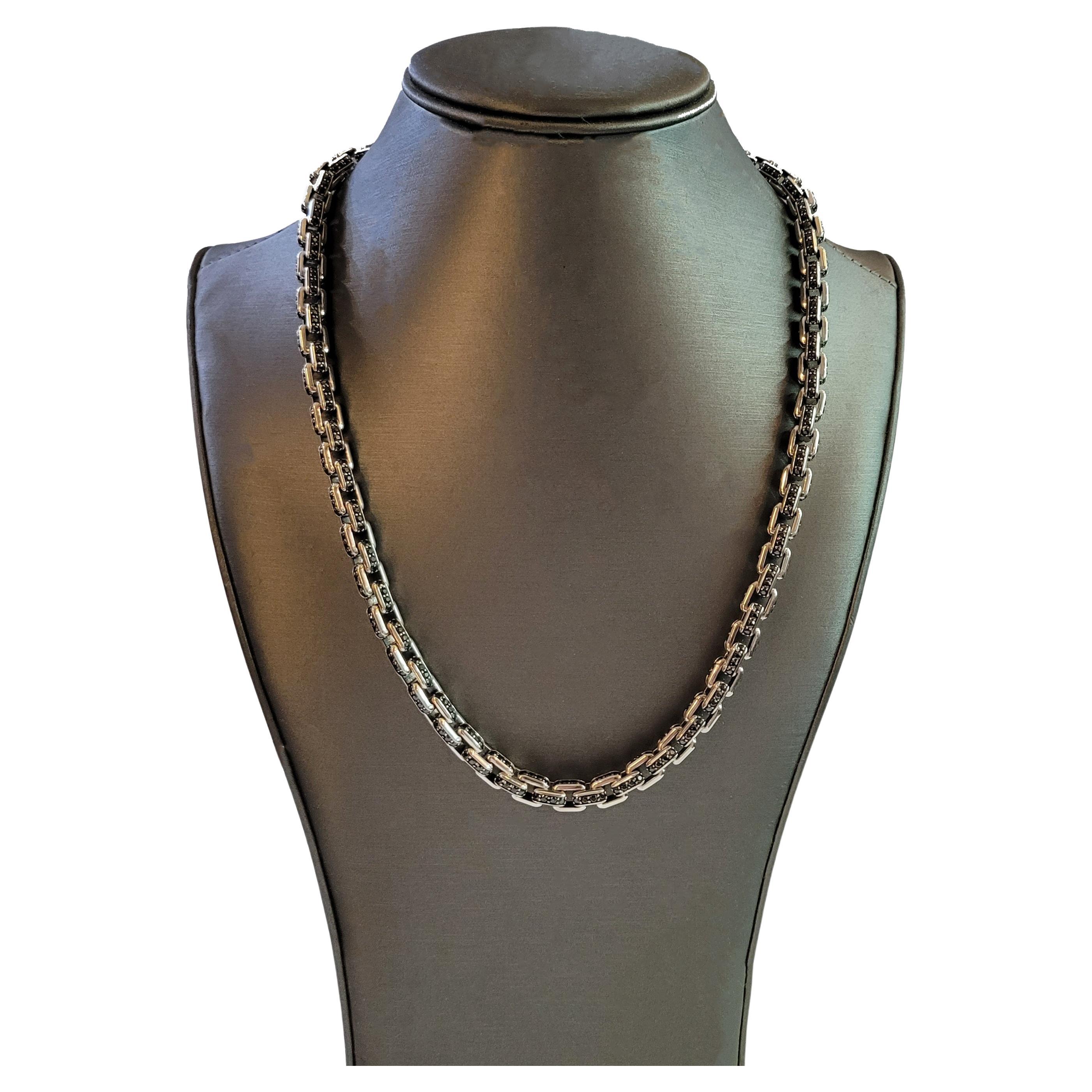 Collana con catena a scatola in A.Silver con diamanti neri pavé, 7,3 mm