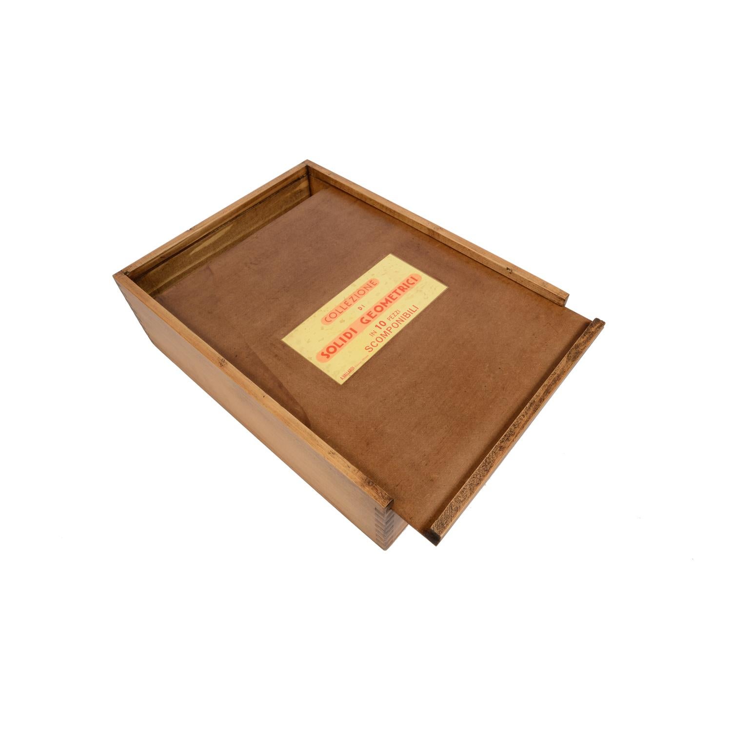 Box Containing 10 Dismountable Wooden Geometric Solids Italy Vallardi, 1963 11