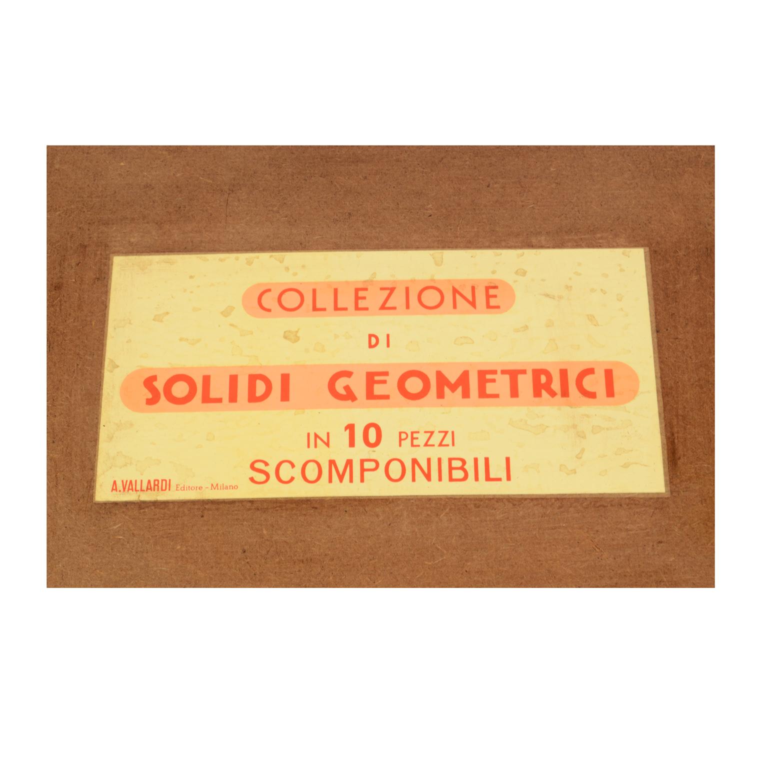 Mid-20th Century Box Containing 10 Dismountable Wooden Geometric Solids Italy Vallardi, 1963