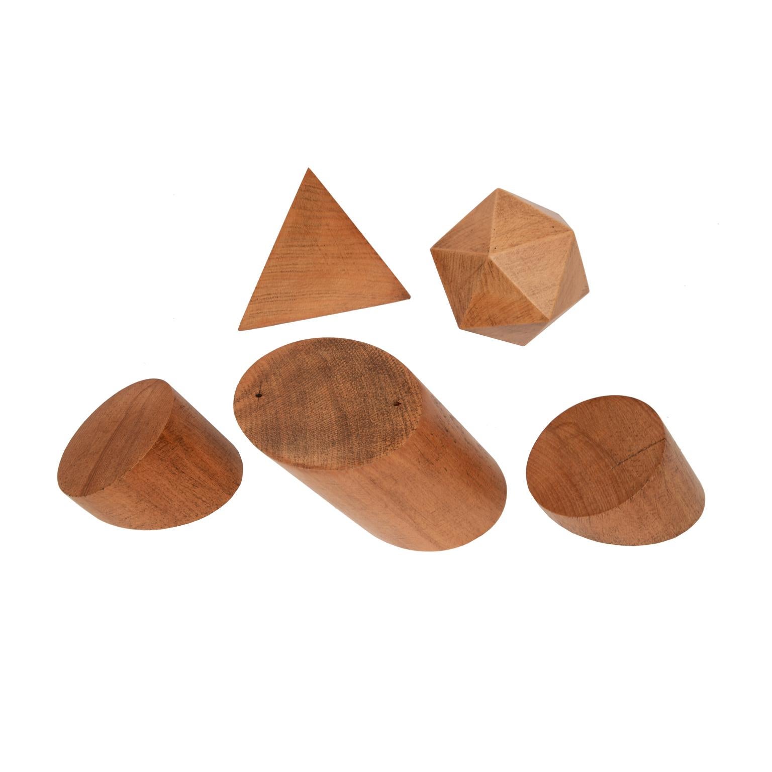 Mid-20th Century Box Containing 14 Dismountable Wooden Geometric Solids Italy Vallardi, 1963