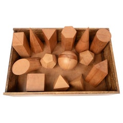 Boîte contenant 14 solides géométriques en bois amovibles Vallardi, Italie, 1963