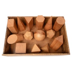 Vintage Box Containing 14 Dismountable Wooden Geometric Solids Italy Vallardi, 1963