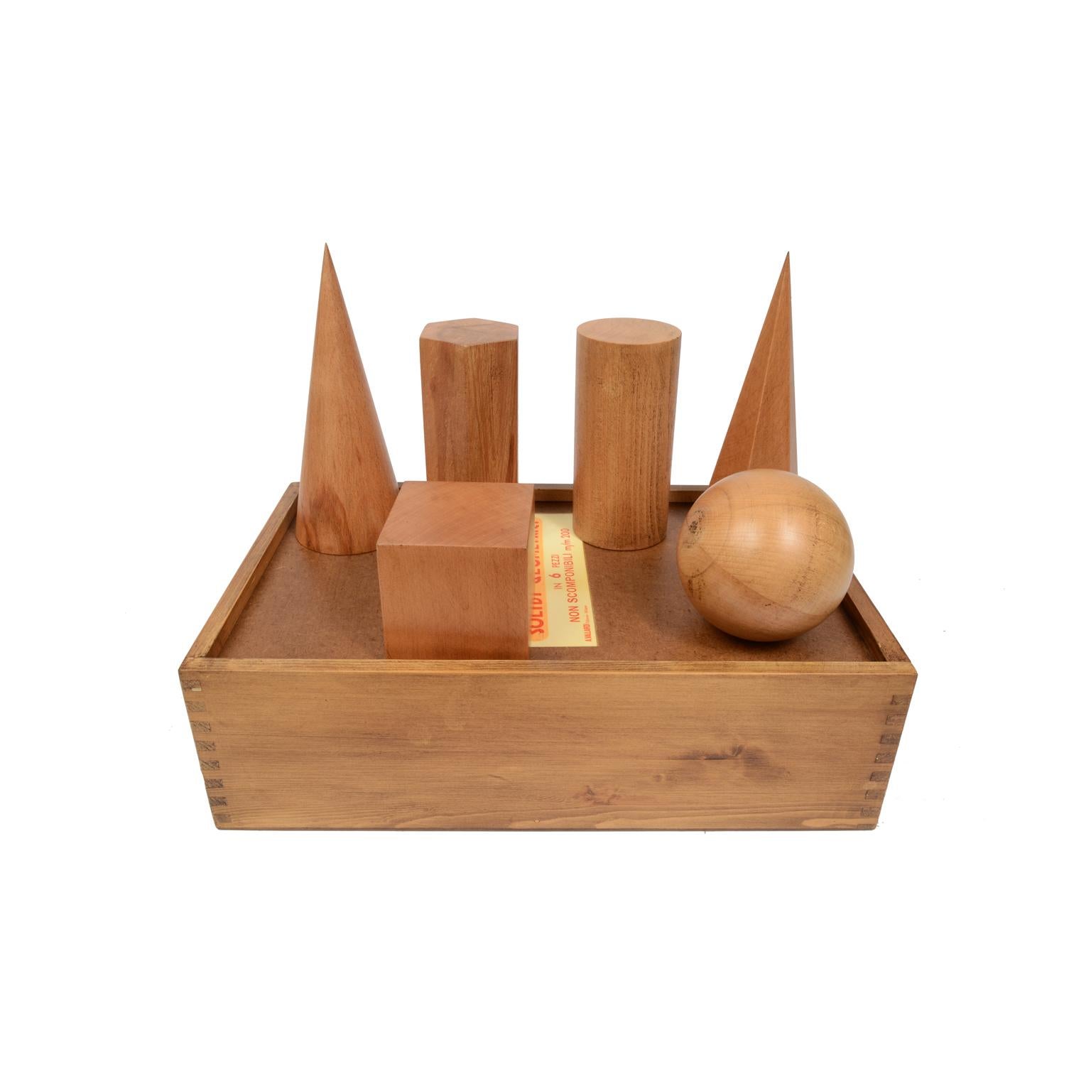 1963s Italy Vallardi Box With 6 Wooden Geometric Solids Scientific Instrument For Sale 2