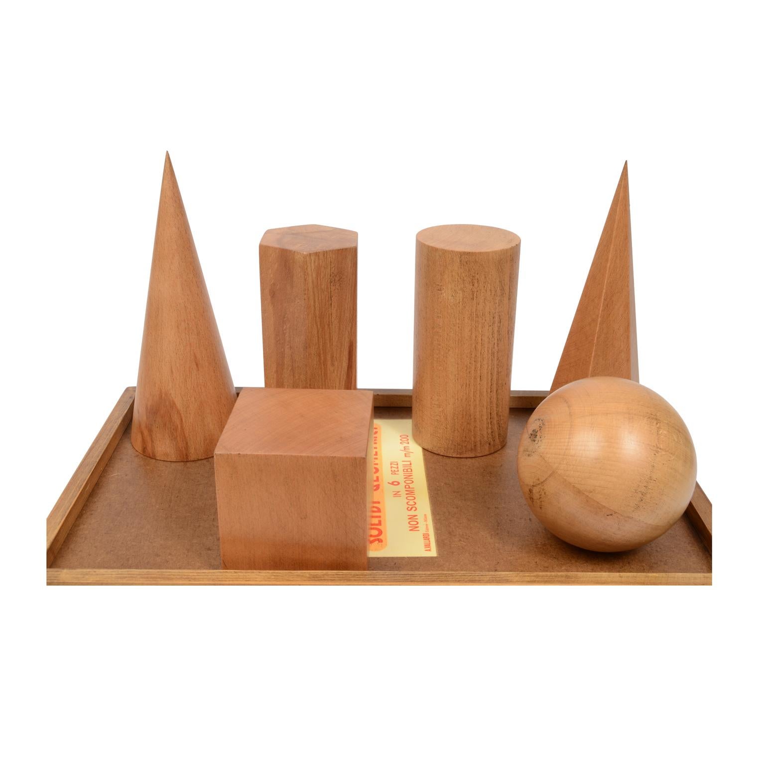 1963s Italy Vallardi Box With 6 Wooden Geometric Solids Scientific Instrument For Sale 3