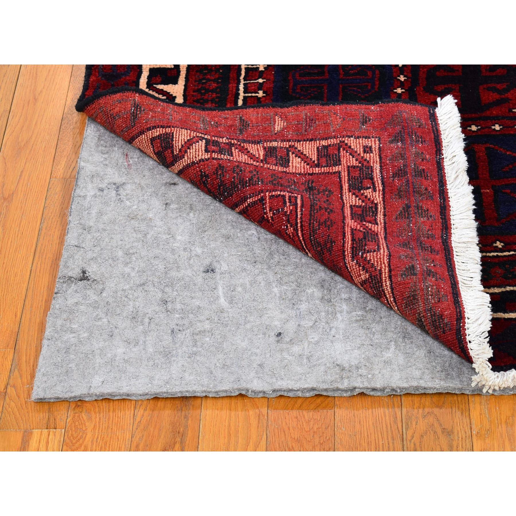 Hand-Knotted Box Design Vintage Persian Hamadan Red Natural Wool Hand Knotted Oriental Rug For Sale