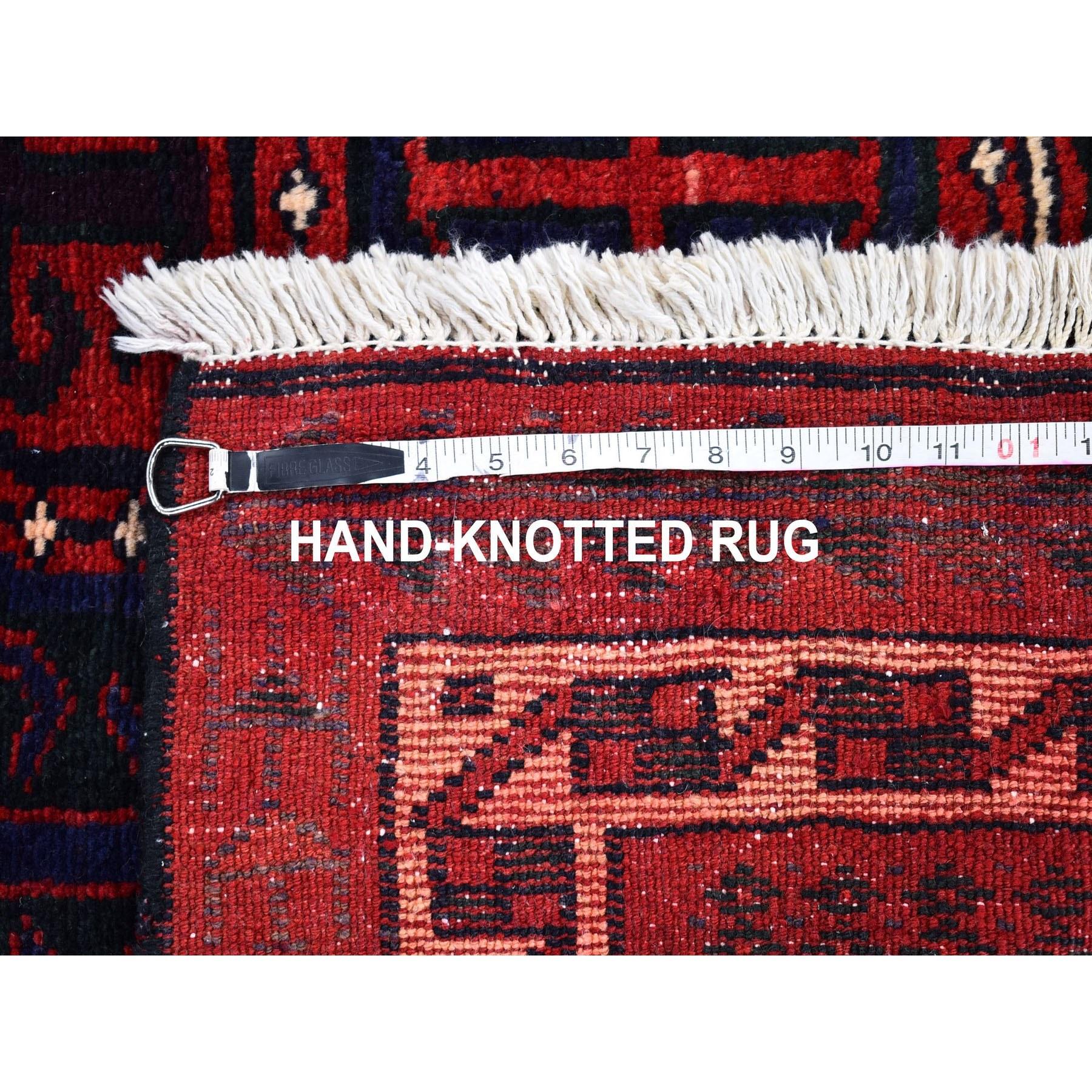 Box Design Vintage Persian Hamadan Red Natural Wool Hand Knotted Oriental Rug For Sale 1