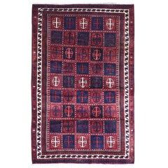 Handgeknüpfter Orientteppich aus persischer Hamadan-Roter Naturwolle in Schachteldesign