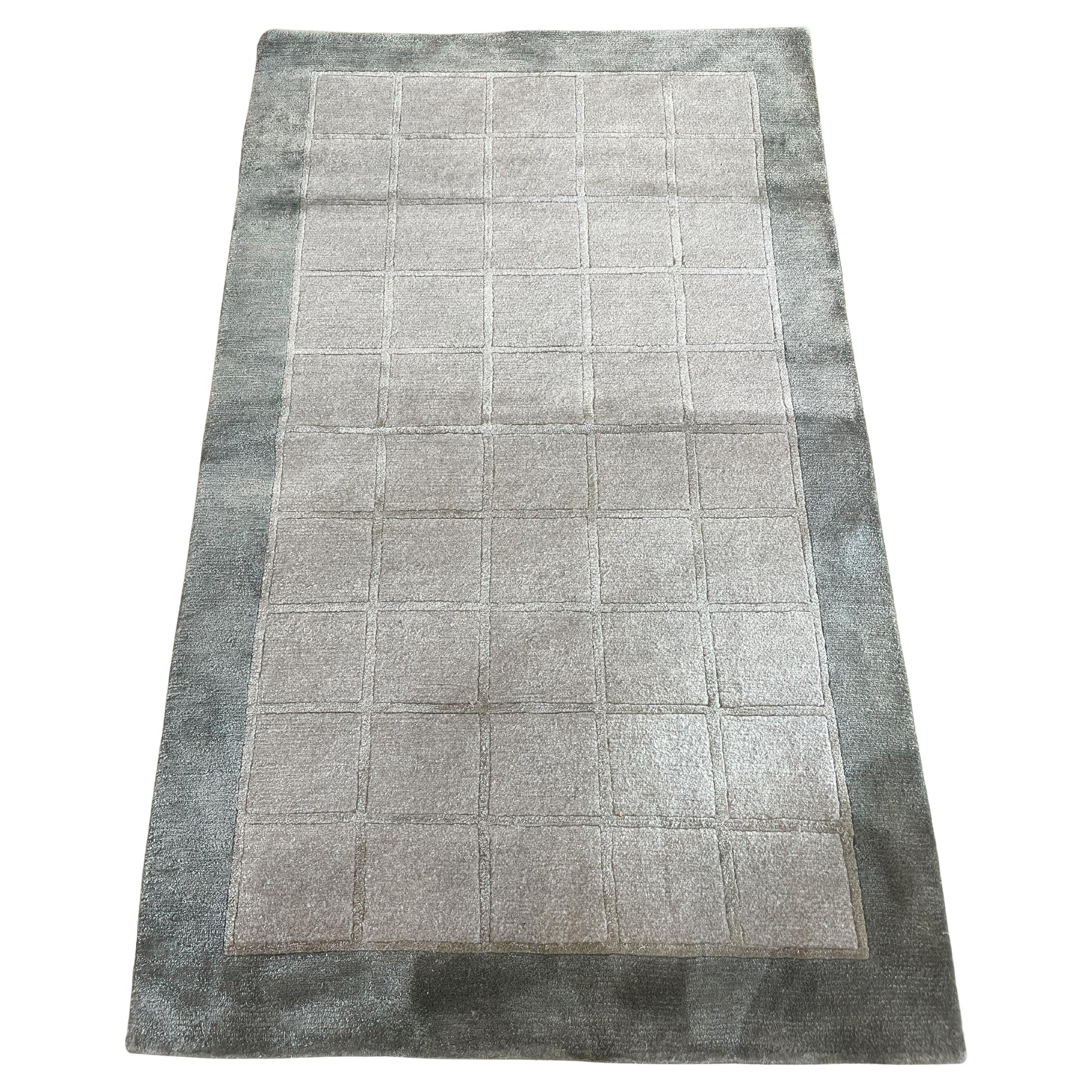 Box Design Wool & Silk Tibetan Area Rug