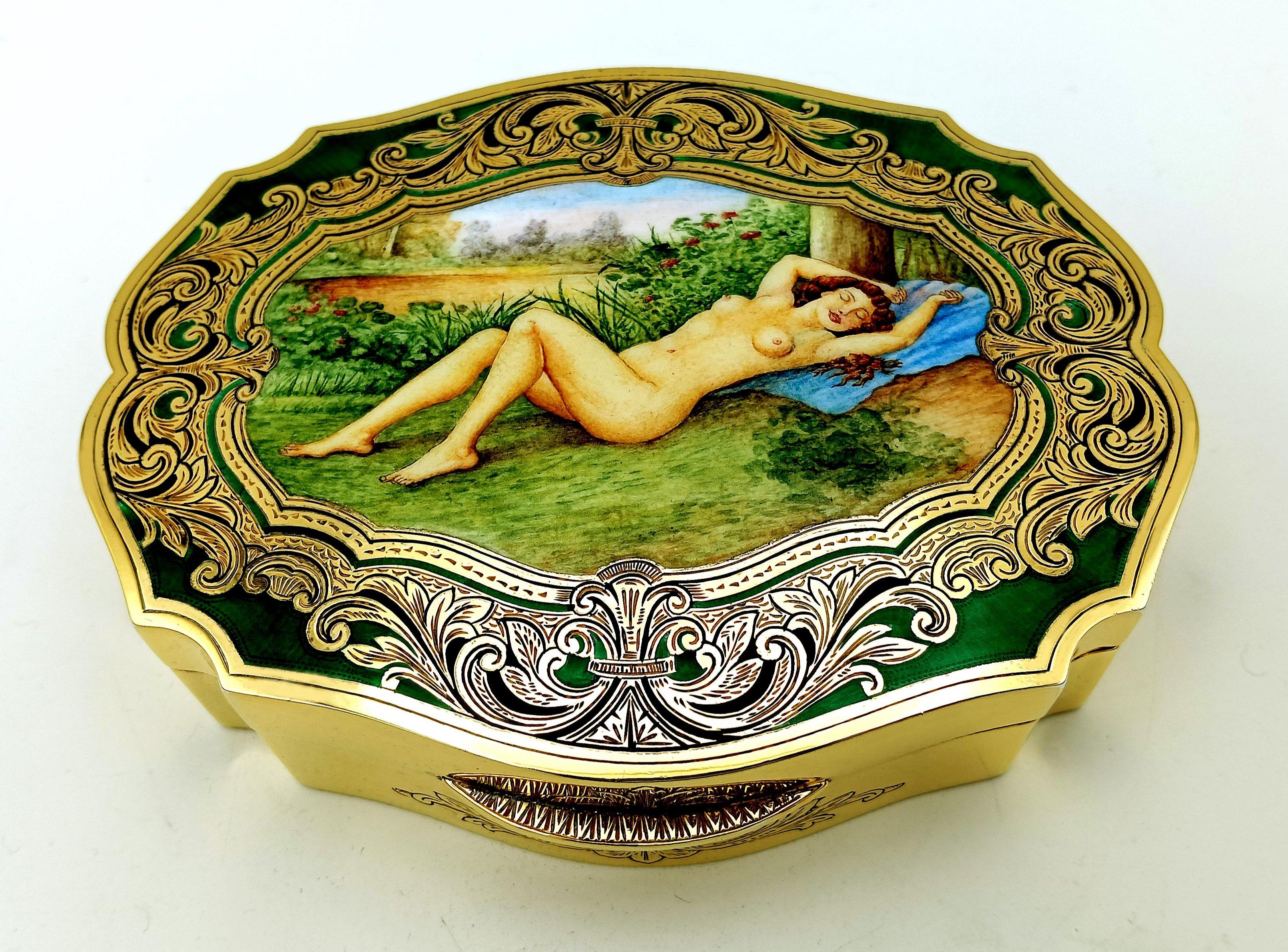 Scatola smaltata in miniatura e incisione a mano in argento Sterling Salimbeni In condizioni ottime in vendita a Firenze, FI