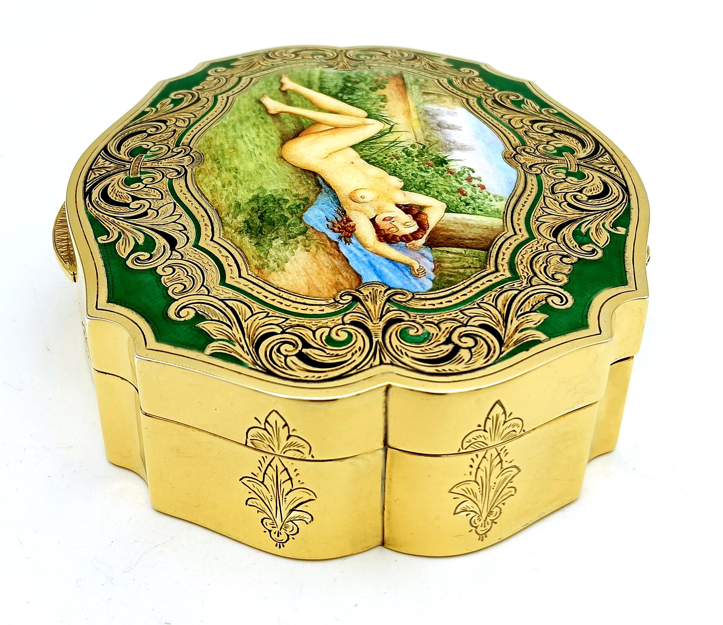 Oro Scatola smaltata in miniatura e incisione a mano in argento Sterling Salimbeni in vendita