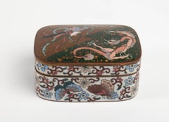 Box Enamels Cloisonné on Copper Decor Dragon and Phoenix, Japan, 1880