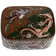 Box Enamels Cloisonné on Copper Decor Dragon and Phoenix, Japan, 1880