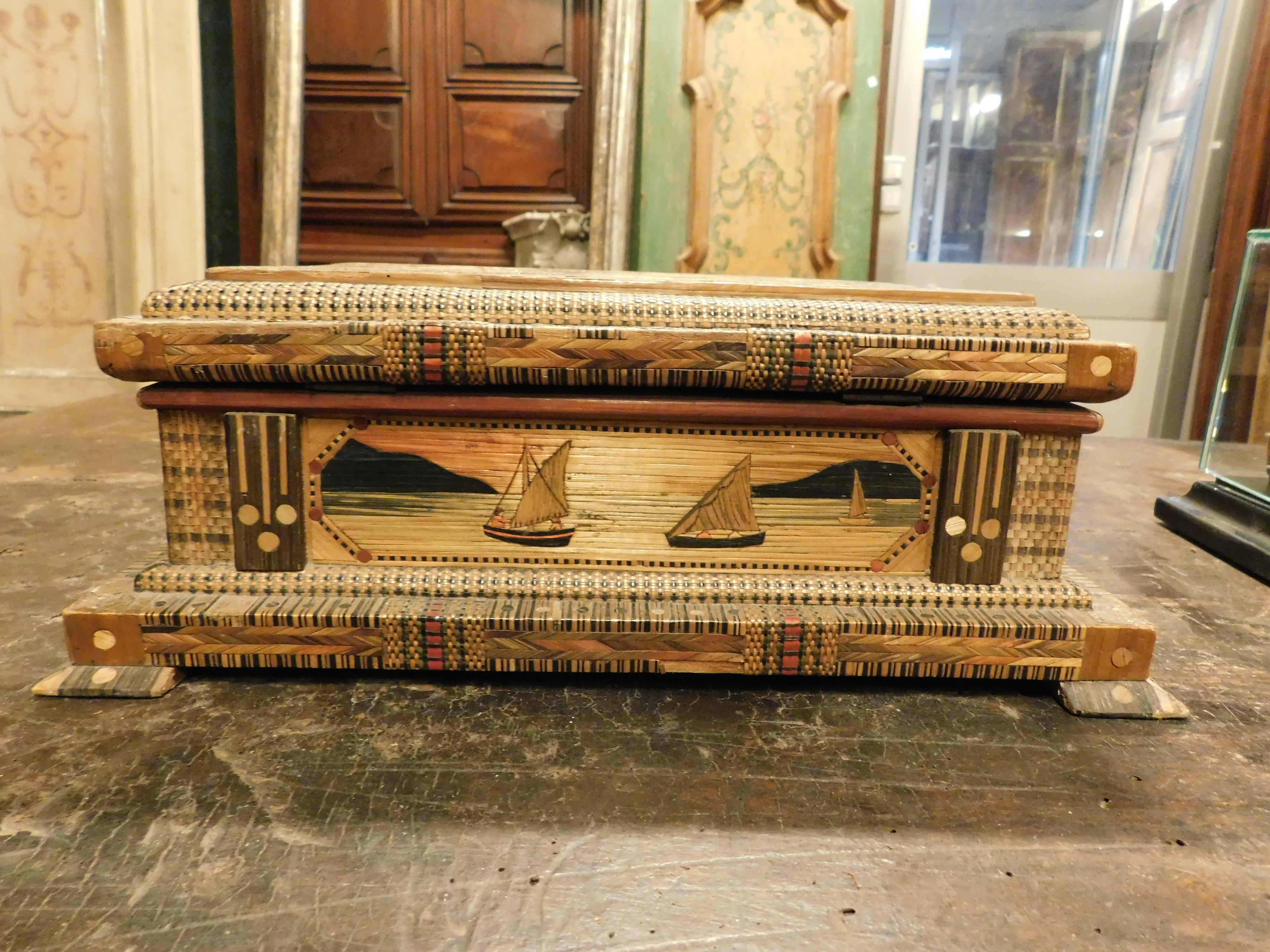 Caja para joyas o tesoros, con incrustaciones de paja, Italia siglo XIX en venta