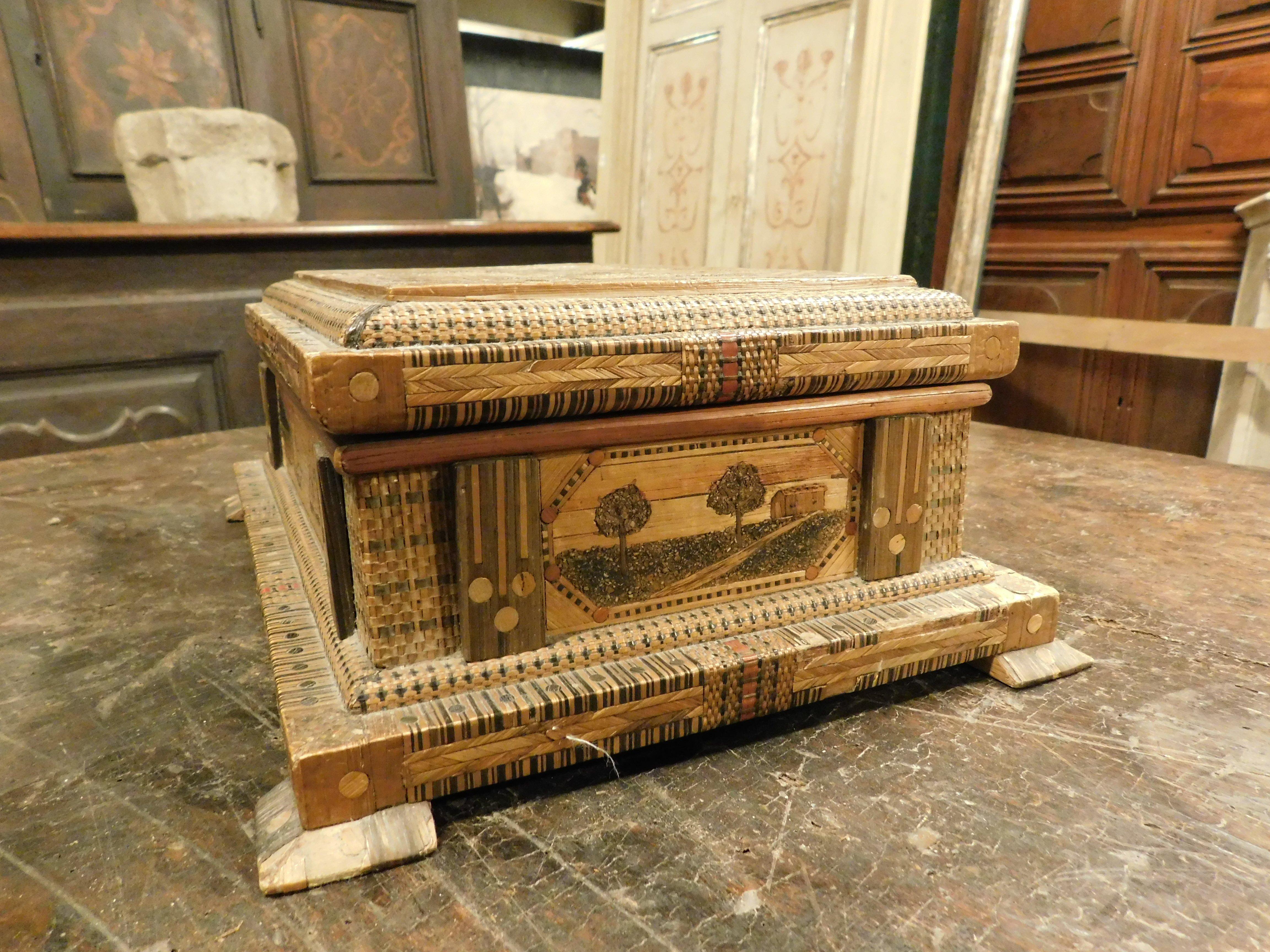 Caja para joyas o tesoros, con incrustaciones de paja, Italia Paja en venta