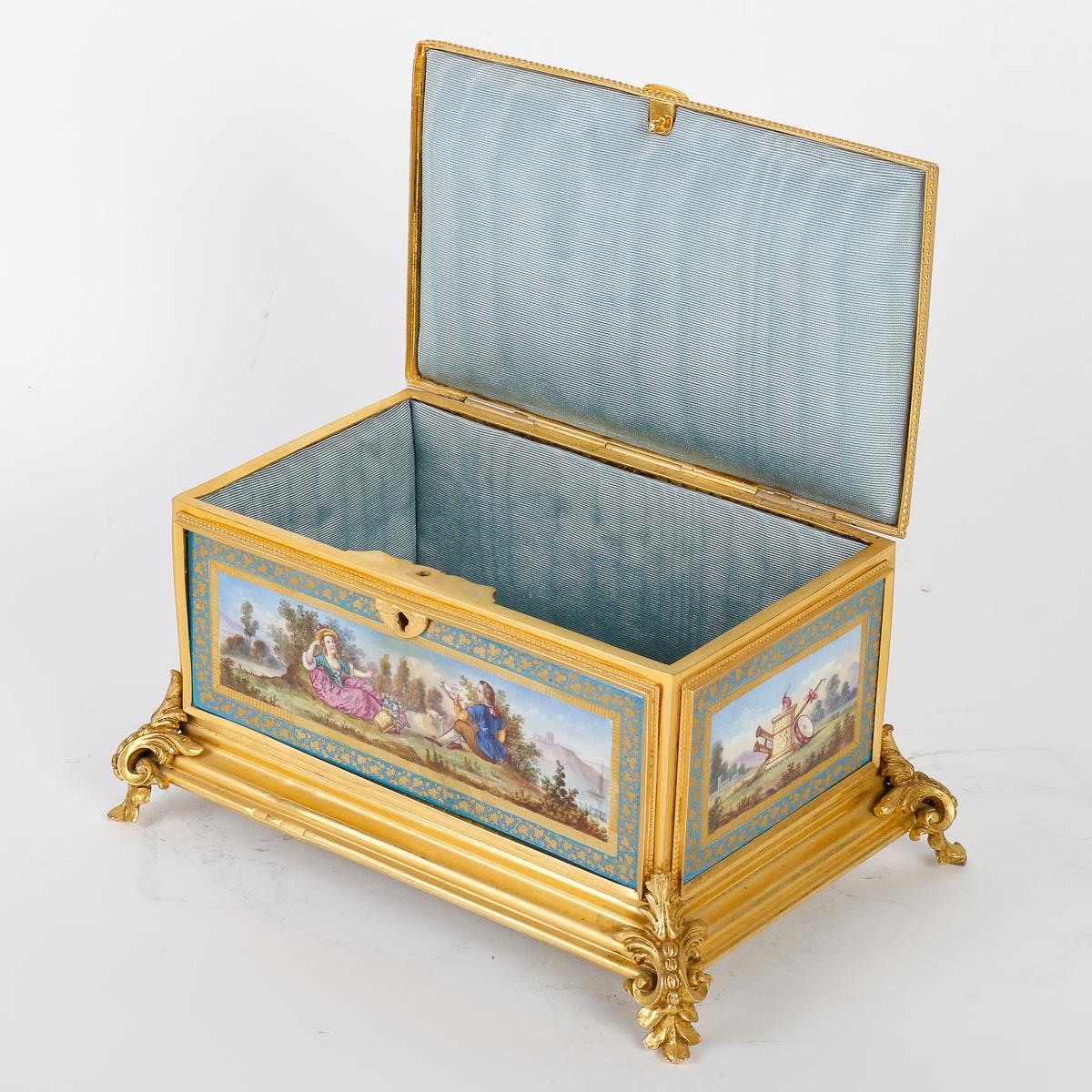 French Box, Gilt Bronze and Porcelain Plates, 19th Century.
