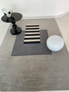 Grey, carpet, modern, geometrical black and white stripes, hand woven, rug