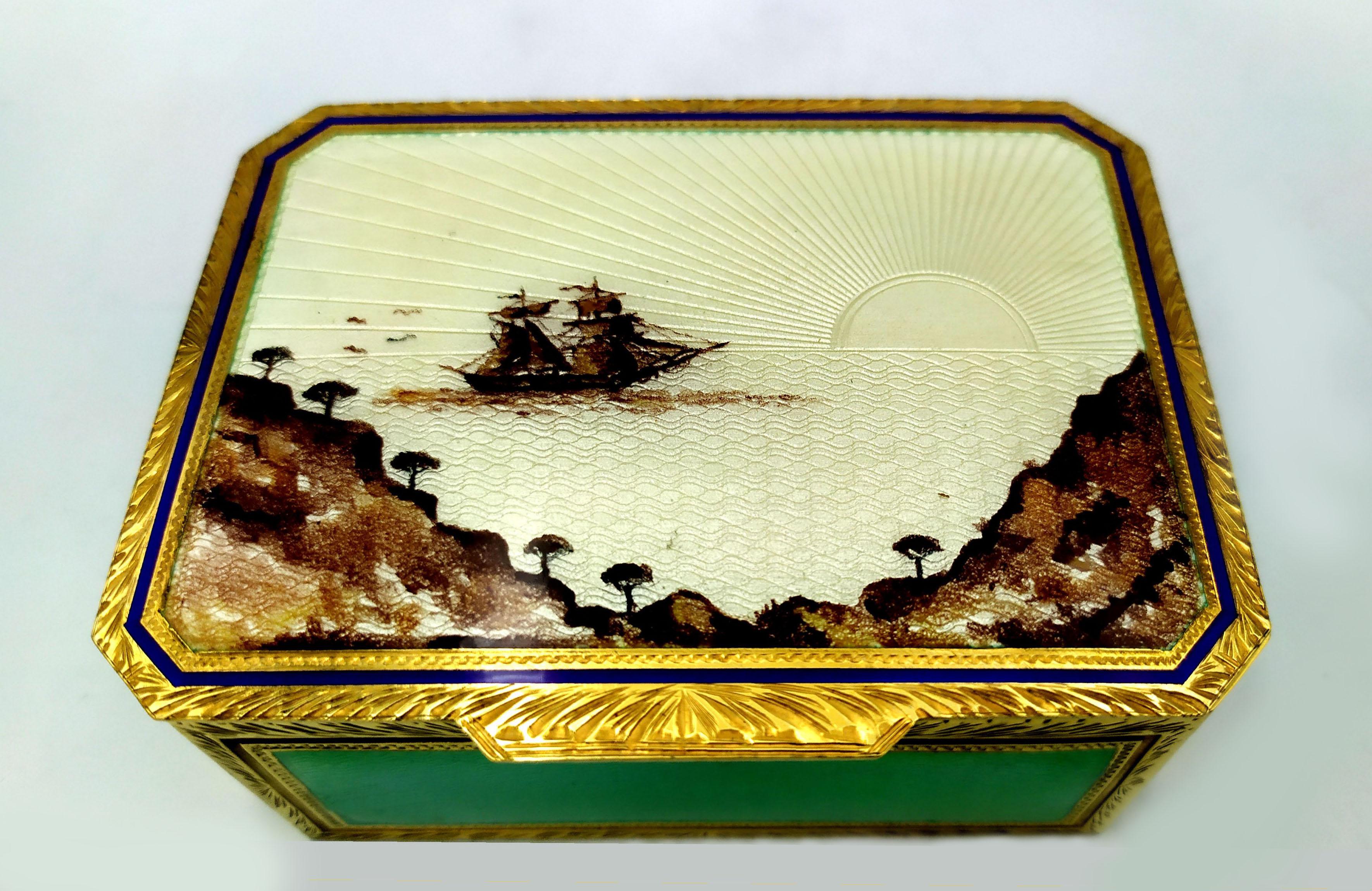 Boîte miniature peinte à la main sur guillochage et mouvement musical par Reuge S.A. à l'intérieur en vente 4