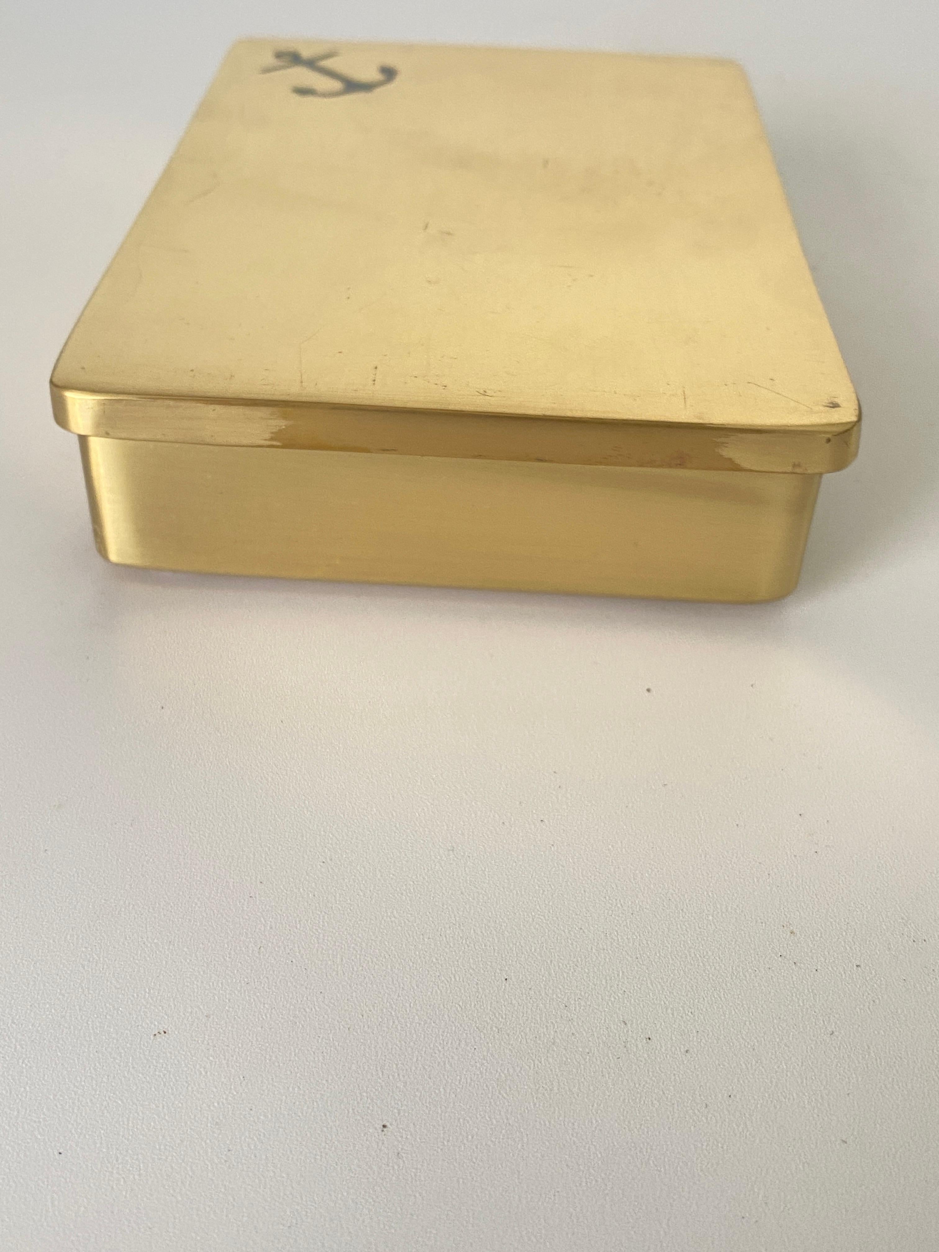 Late 20th Century Box in Brass, with an Anchor Pattern, Old Patina, in a Gold Color France 1970 For Sale