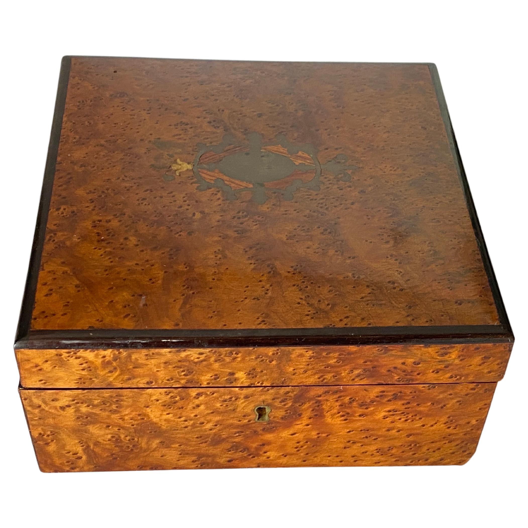 Box in Burled Wood and Silk Brown Color, France, 19th Century